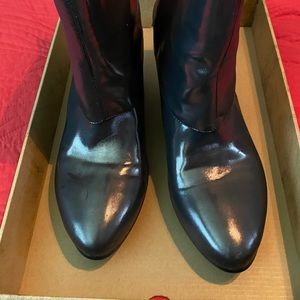 Charcoal Gray Shiny, 2 inch heel Booties.